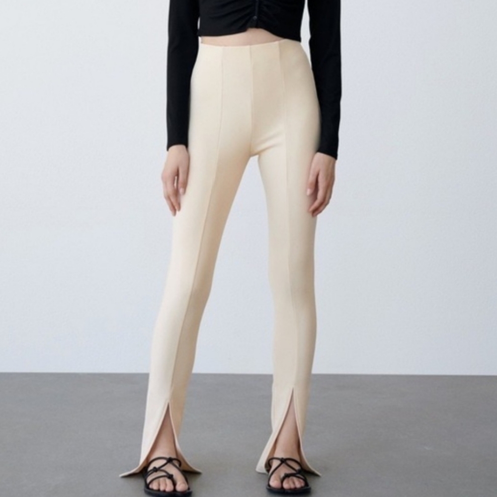 Zara Cream Split Hem Pants